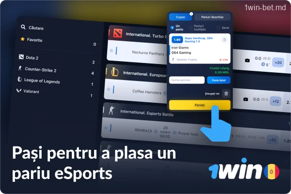 Etapele pariurilor eSport la 1win MD